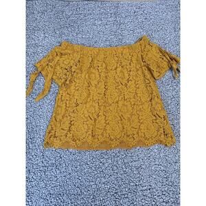 Haute Monde Shirt Womens XL Yellow Anthropologie Lace Tie Sleeve Coquette Blouse
